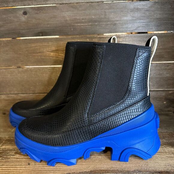 New Women Sorel Brex Chelsea Black Leather Mid Waterproof Ankle Boots Size 6.5 M - Picture 2 of 6